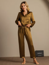 [Marrone] SilkSilky-IT Long Sleeve Lapel Collar Pigiami da donna 003