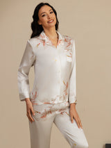 [Bianco] SilkSilky-IT 19Momme Manica lunga Collo a Taglio Pigiami da donna 004