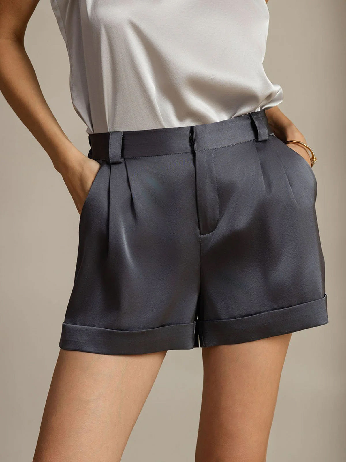 [Grigio Scuro] SilkSilky-IT 19Momme Seta Womens Shorts 001