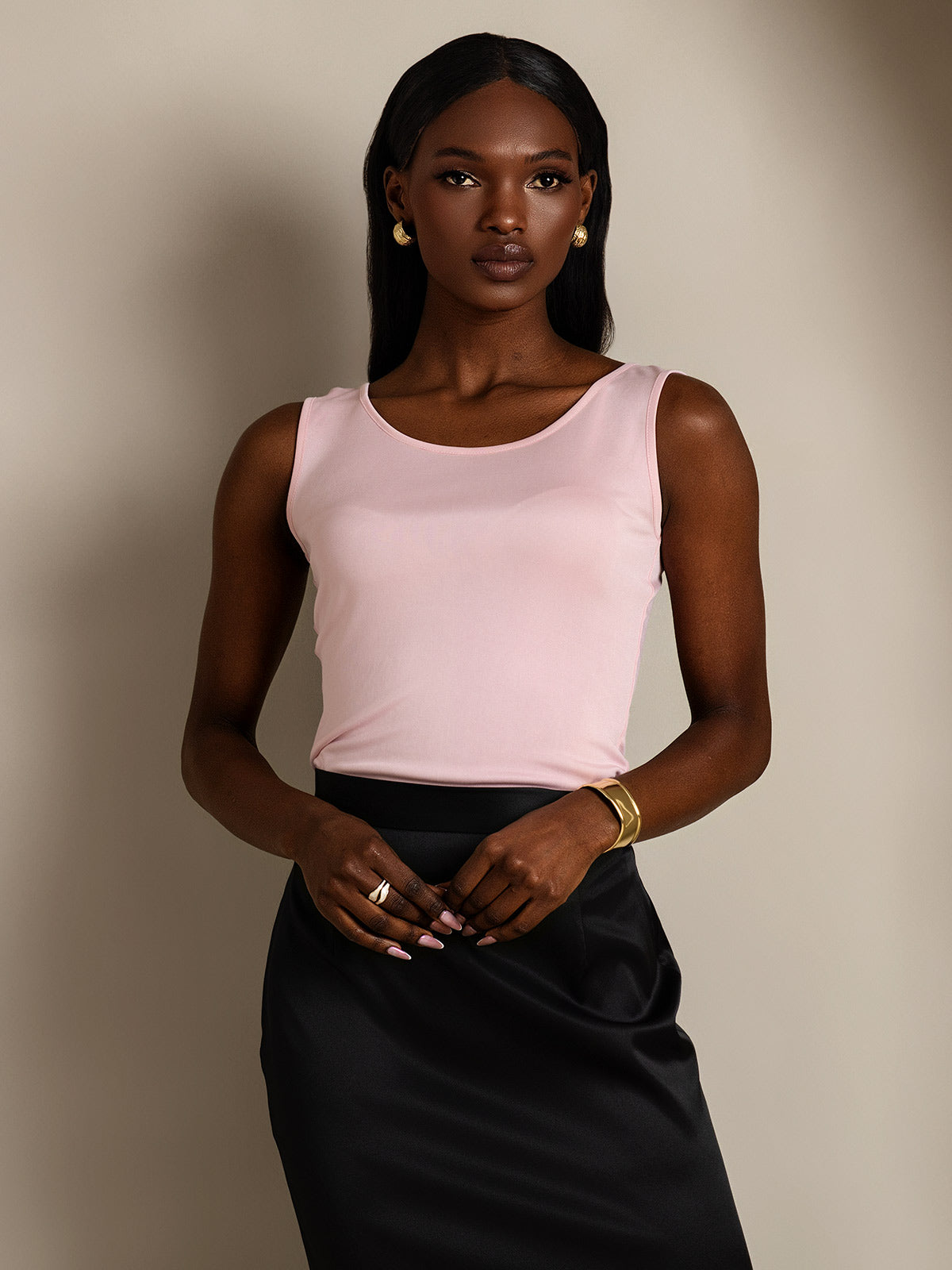 [Rosa] SilkSilky-IT Maglia di seta Senza maniche Round Neck Magliette donna 004