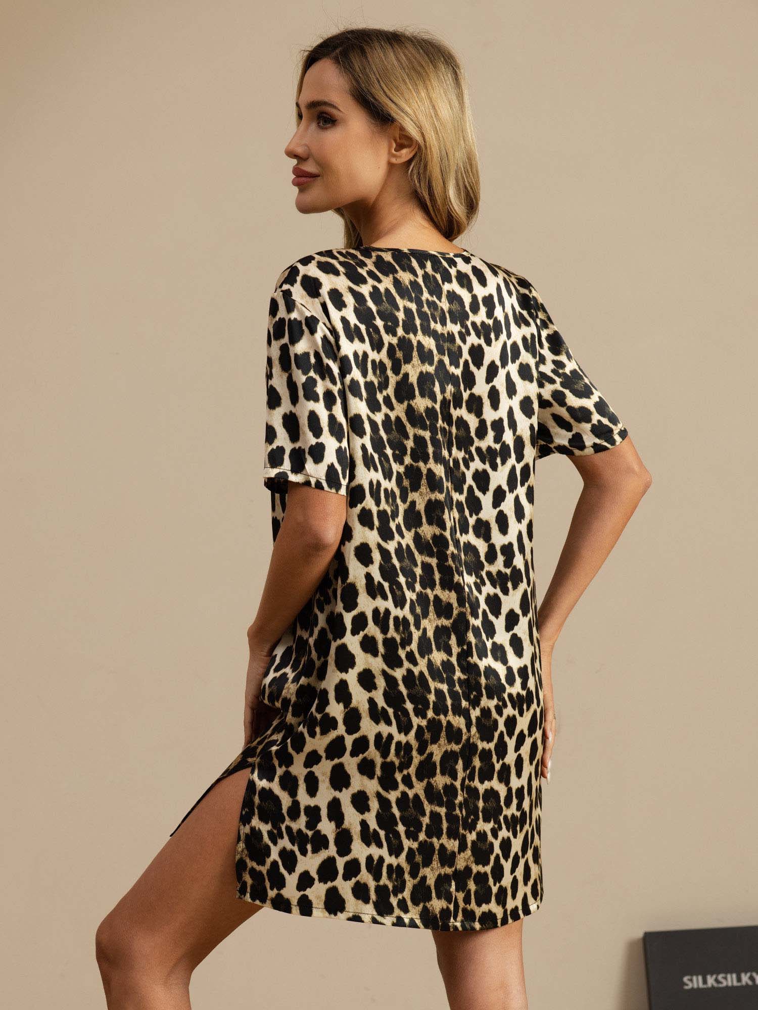 [Leopardo] SilkSilky-IT Pure Silk Maniche Corte Nightgown 002