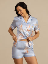 [Azzurro] SilkSilky-IT Short Sleeve Lapel Collar Pigiami da donna 004