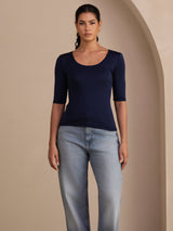 [Blu Scuro] SilkSilky-IT Half Sleeve Magliette donna 003