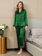 [Verde] SilkSilky-IT Long Sleeve Lapel Collar Pigiami da donna 004