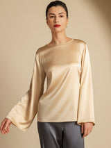 [Champagne] SilkSilky-IT Long Sleeve Boat Neck Camicette 001