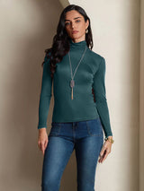 [Verde Scuro] SilkSilky-IT Manica lunga Dolcevita Magliette donna 004