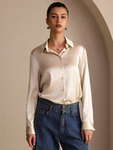 [Beige Riso] SilkSilky-IT Long Sleeve Lapel Collar Camicie da donna 002