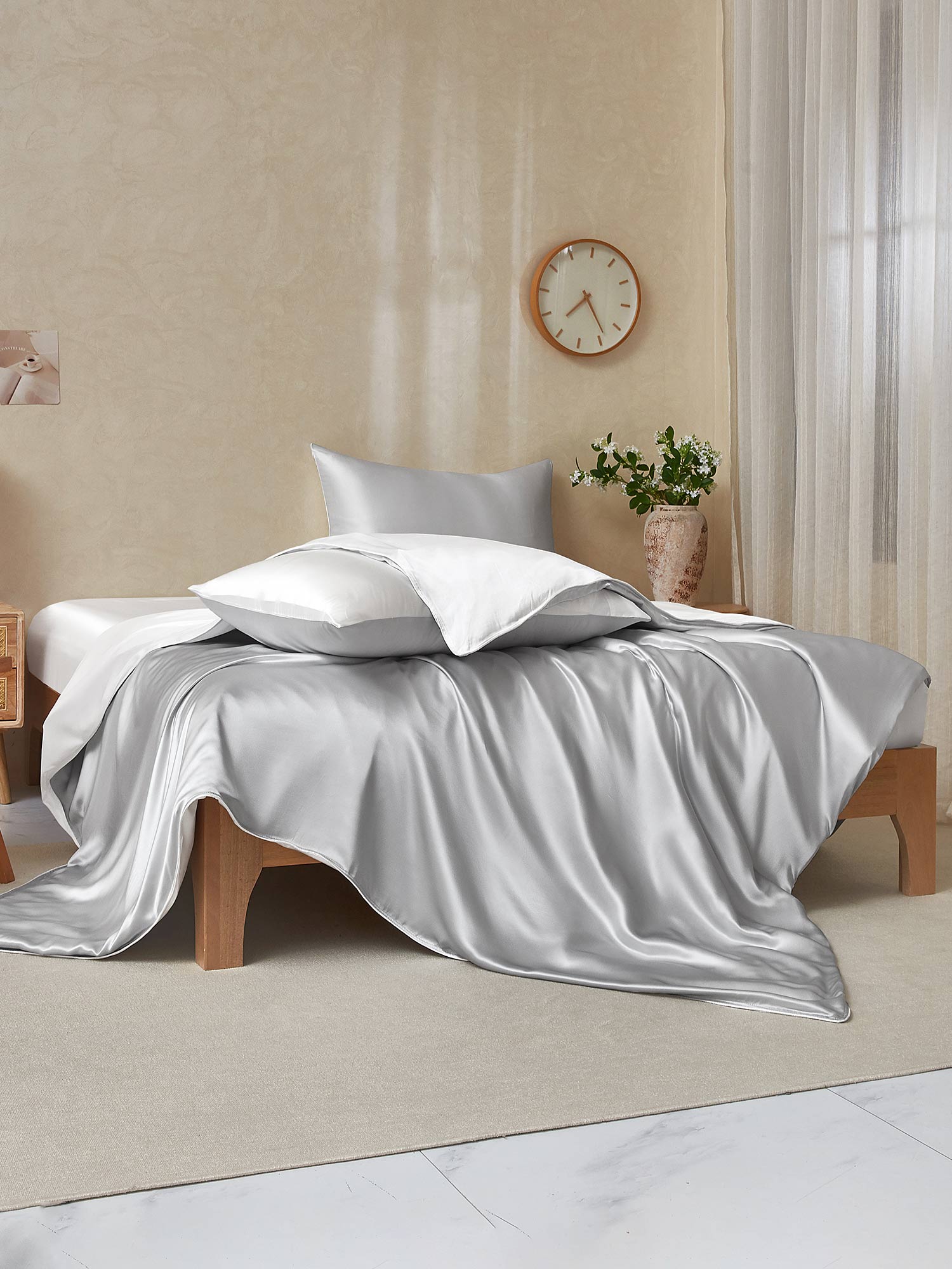 [GrigioChiaro+Bianco] SilkSilky-IT 22Momme Seta pura Bedding Set 002,