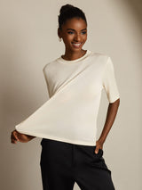 [Beige] SilkSilky-IT Half Sleeve Crew Neck Magliette donna 001