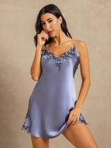[Blu Acciaio] SilkSilky-IT Sleeveless V Neck Camicia da notte 001