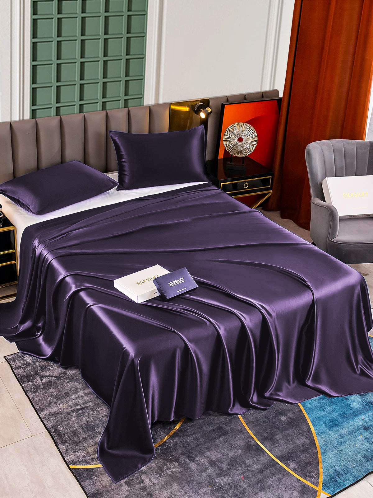 [Viola Scuro] SilkSilky-IT 22Momme Seta pura Bedding Set 002,