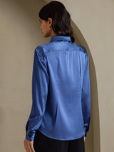 [Verde Petrolio Intenso] SilkSilky-IT Long Sleeve Lapel Collar Camicie da donna 002