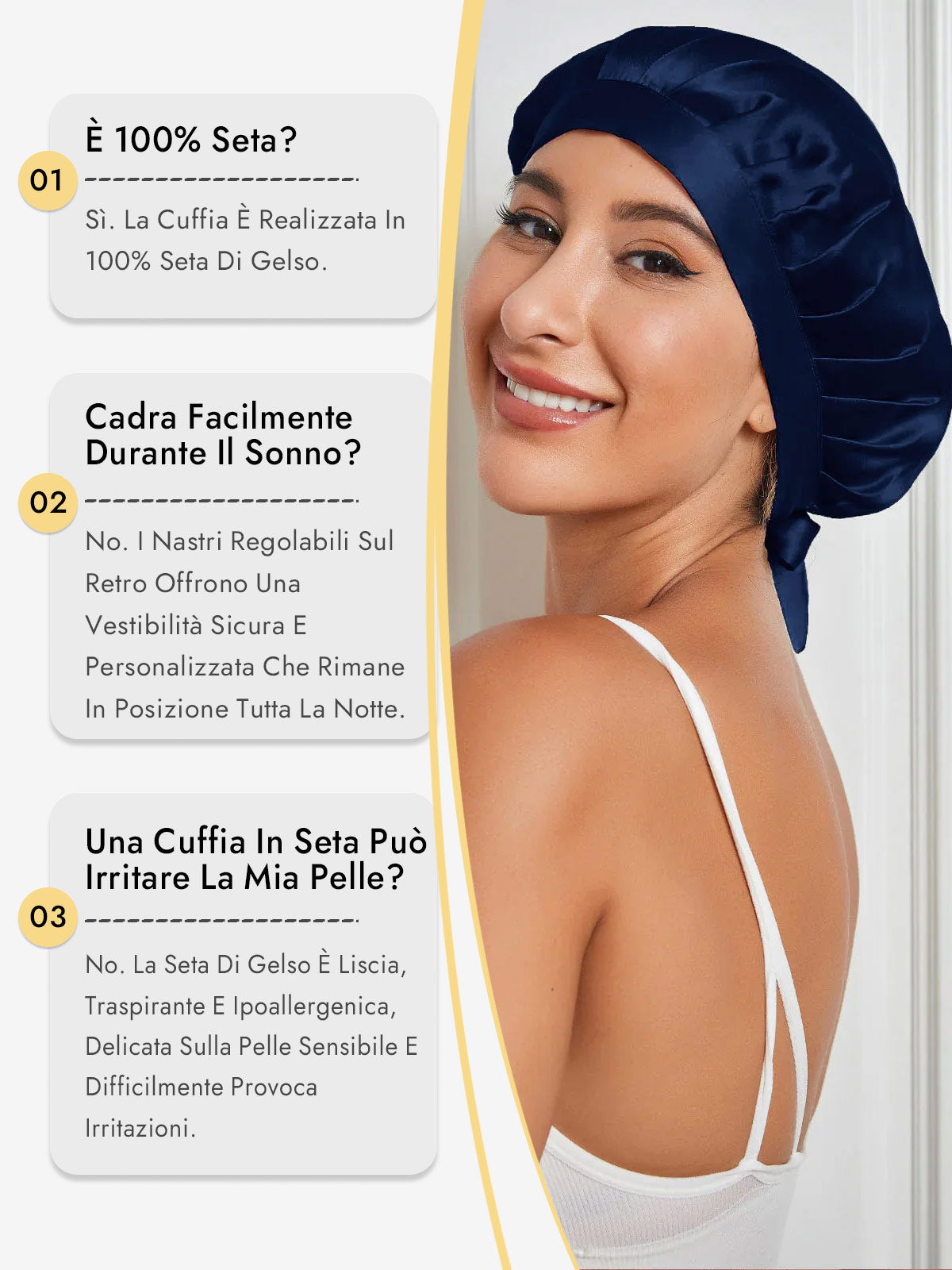 [Blu Scuro] SilkSilky-IT Cuffia di seta 005