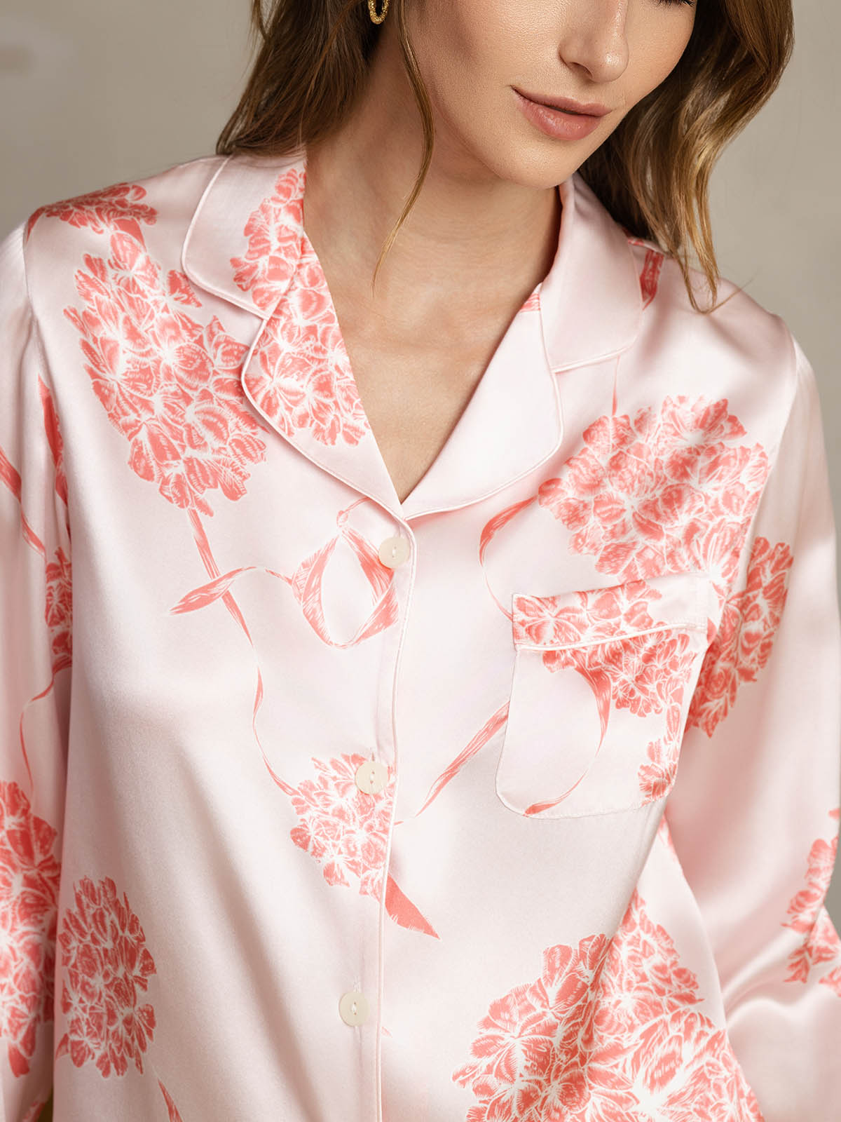 [Fiori Corallo] SilkSilky-IT Seta pura Womens Pajamas 005