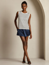 [Righe Bianche] SilkSilky-IT Sleeveless Round Neck Cami 007