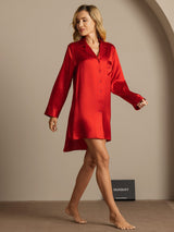 [Rosso] SilkSilky-IT Long Sleeve Lapel Collar Camicia da notte 004