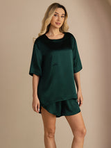 [Verde Scuro] SilkSilky-IT Short Sleeve Round Neck Pigiami da donna 003