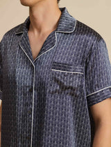 [Ginkgo Blu Navy] SilkSilky-IT Maniche Corte Collo a Taglio Pigiami da uomo 009