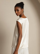[Bianco] SilkSilky-IT Cap Sleeve Round Neck Magliette donna 005