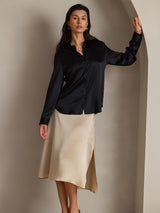 [Nero] SilkSilky-IT Long Sleeve Lapel Collar Camicie da donna 001