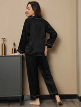 [Nero] SilkSilky-IT Manica lunga Collo a Taglio Pigiami da donna 002
