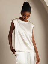 [Bianco] SilkSilky-IT Cap Sleeve Round Neck Magliette donna 007