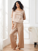 [Champagne] SilkSilky-IT Half Sleeve Round Neck Pigiami da donna 006