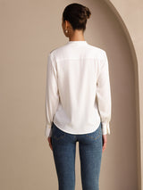 [Bianco] SilkSilky-IT Long Sleeve Tie Neck Bluse 002