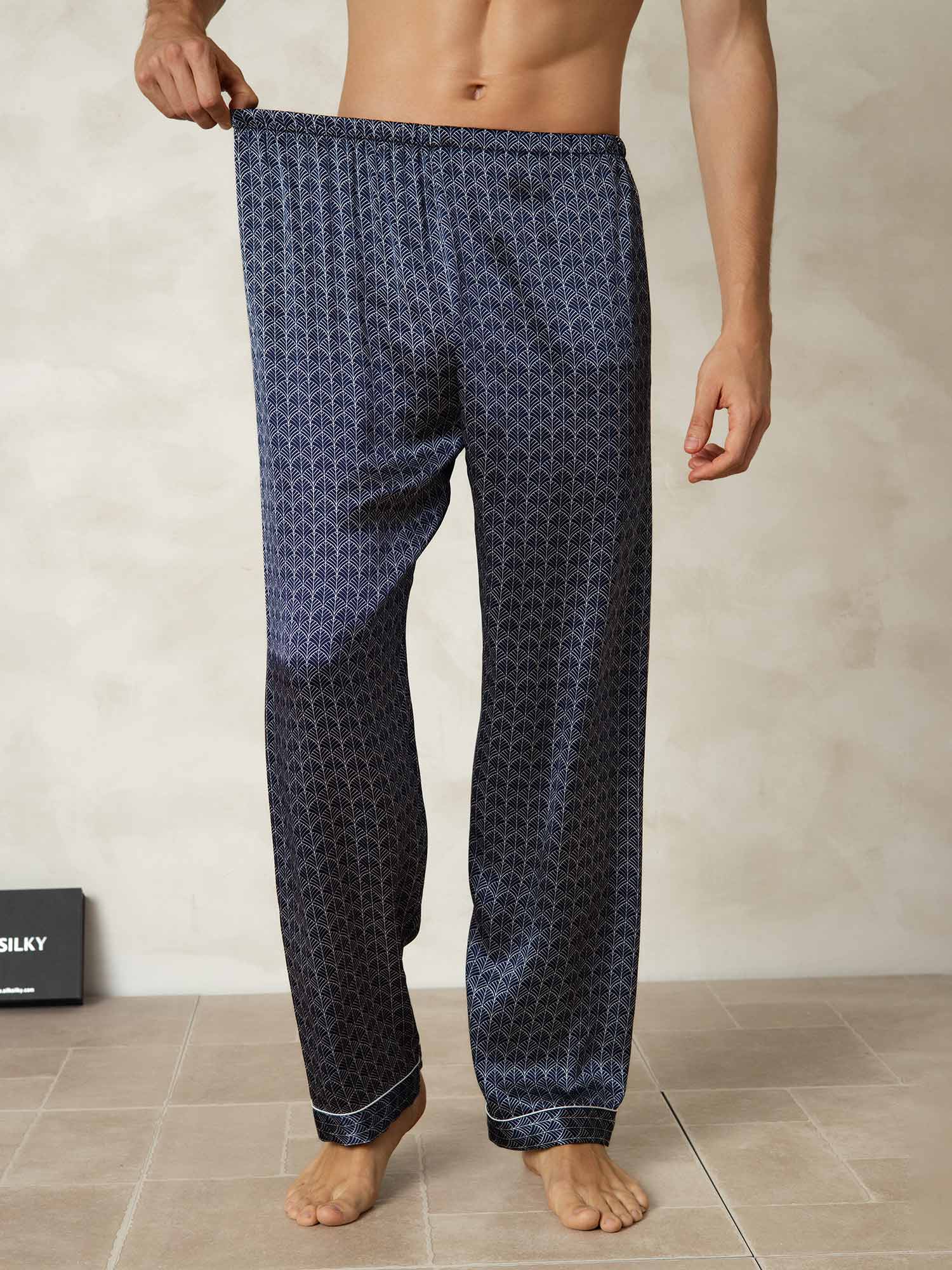 [Ginkgo Blu Navy] SilkSilky-IT Seta pura Mens Sleep Bottoms 003