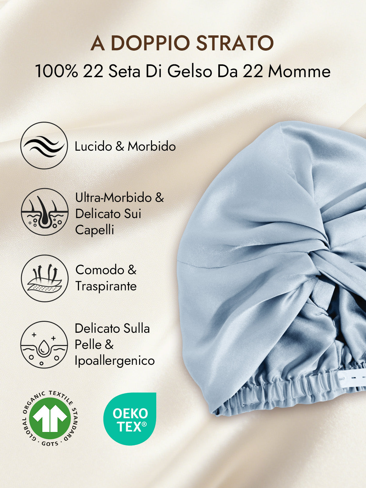 [Blu Acciaio] SilkSilky-IT 22Momme Seta pura Sleep Cap 002