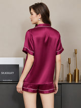 [Fucsia] SilkSilky-IT Short Sleeve Lapel Collar Pigiami da donna 002