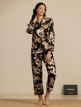 [Drago Nero] SilkSilky-IT Long Sleeve Lapel Collar Pigiami da donna 008