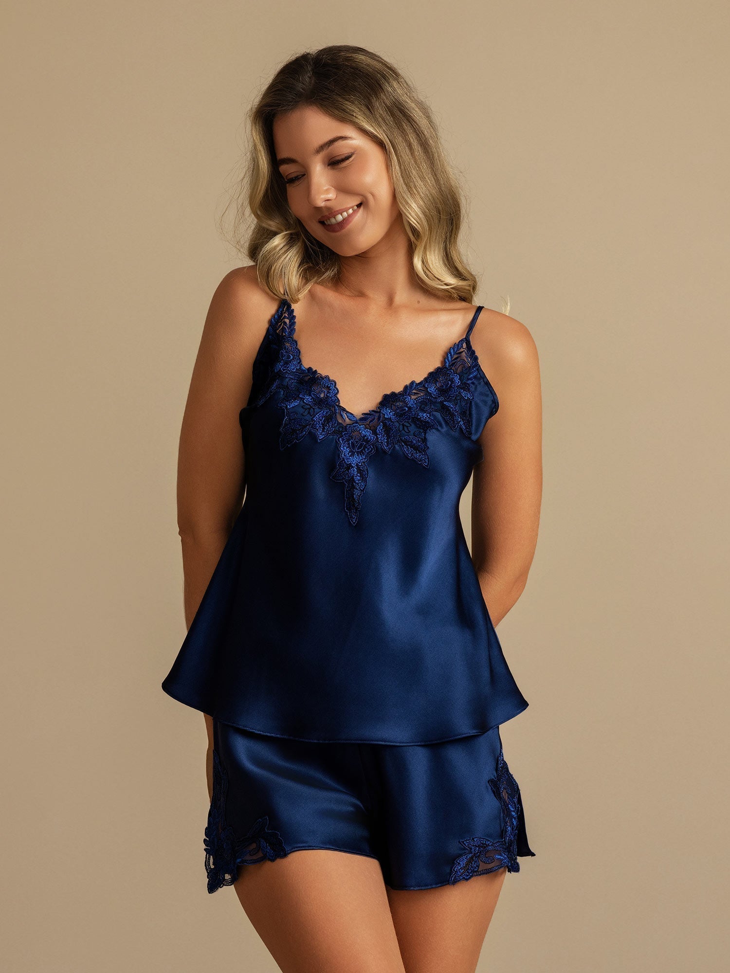 [Blu Scuro] SilkSilky-IT Tirantes Finos Scollo a V Set di Bretelle 001