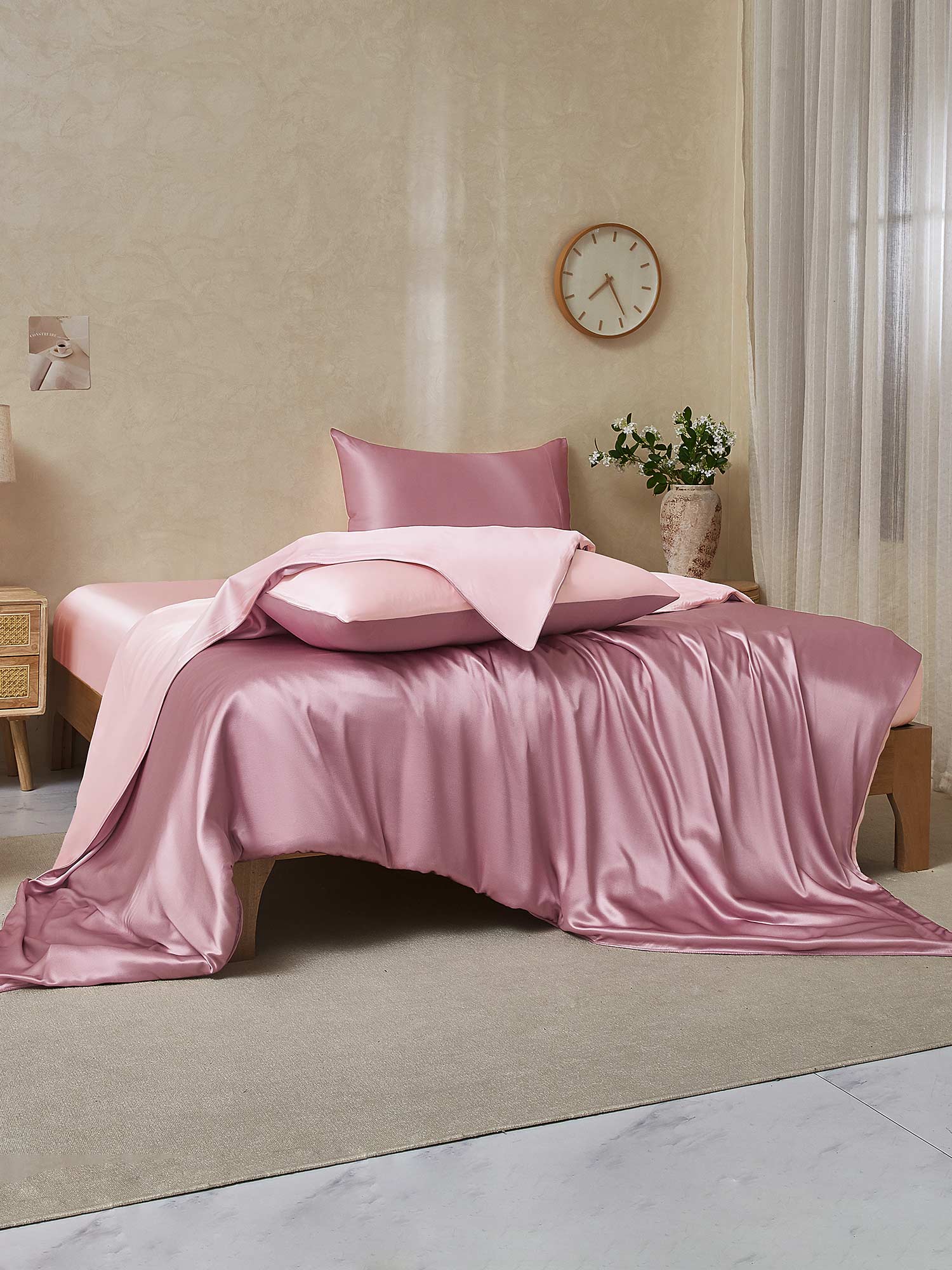 [MalvaPallido+RosaChiaro] SilkSilky-IT 19Momme Seta pura Bedding Set 002,