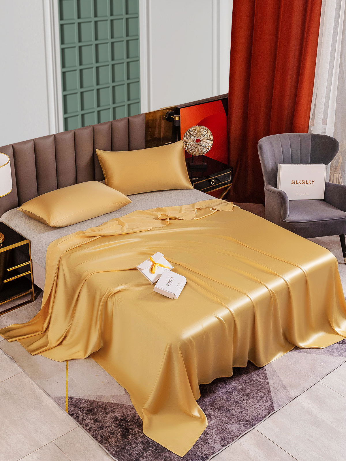 [Champagne] SilkSilky-IT 25Momme Seta pura Bedding Set 004