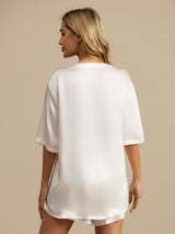 [Bianco] SilkSilky-IT Short Sleeve Round Neck Pigiami da donna 002