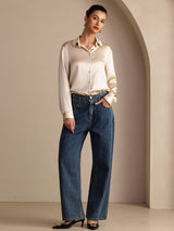 [Beige Riso] SilkSilky-IT Long Sleeve Lapel Collar Camicie da donna 006