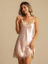 [Rosa] SilkSilky-IT Sleeveless V Neck Camicia da notte 003