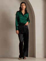 [Verde Scuro] SilkSilky-IT Long Sleeve Lapel Collar Camicie da donna 005