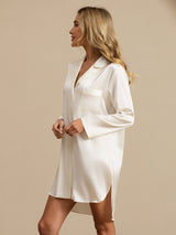 [Bianco] SilkSilky-IT Long Sleeve Lapel Collar Camicia da notte 005