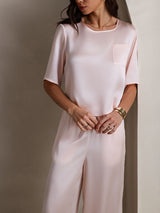 [Rosa] SilkSilky-IT Half Sleeve Round Neck Pigiami da donna 007