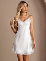 [Bianco] SilkSilky-IT Sleeveless V Neck Camicia da notte 005