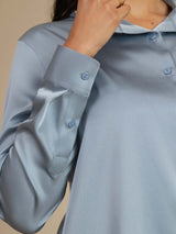 [Blu Grigiastro] SilkSilky-IT Long Sleeve Lapel Collar Camicie da donna 010