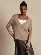 [Marrone Chiaro] SilkSilky-IT Long Sleeve Cardigan Donna 001
