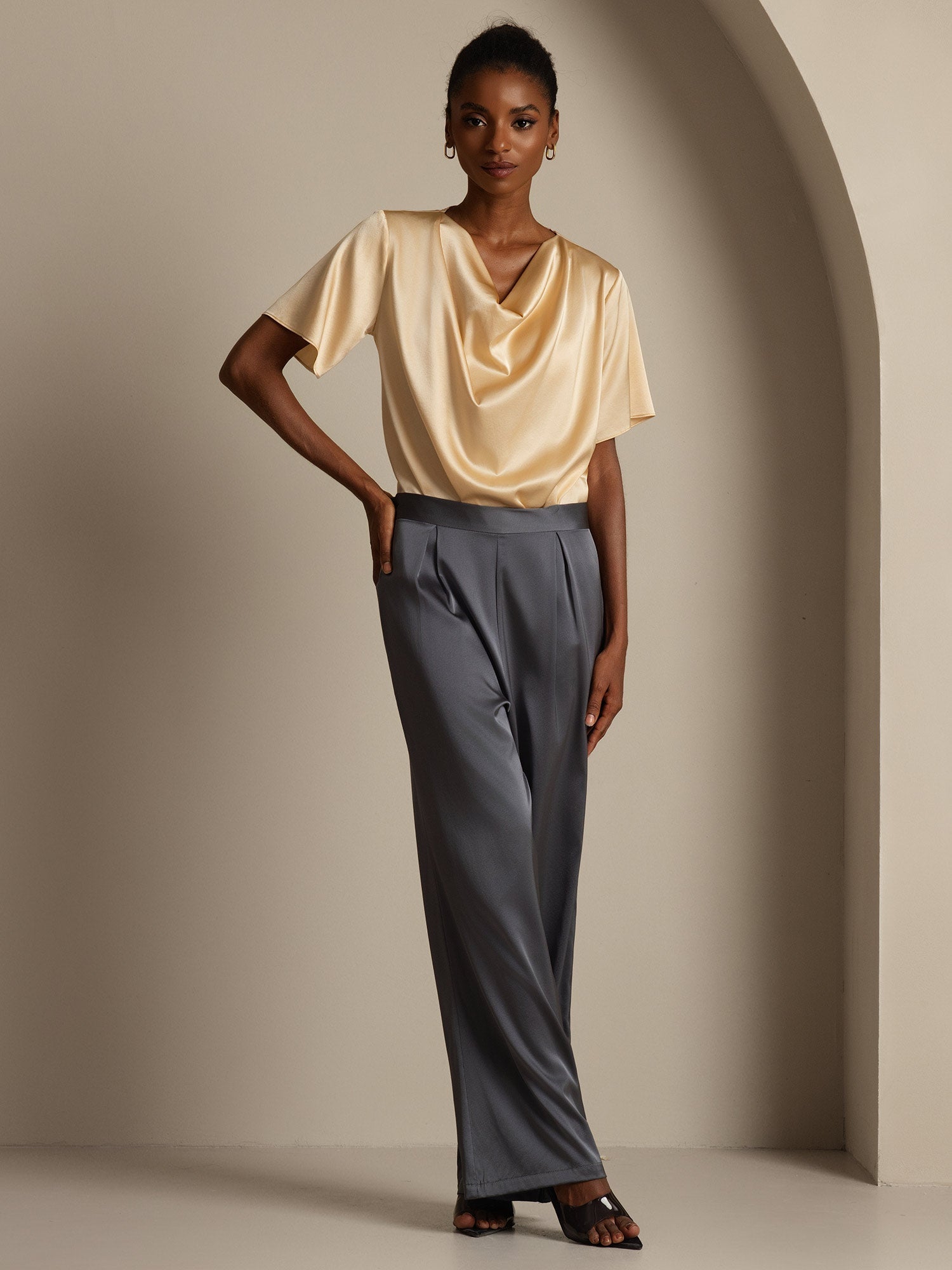 [Grigio Scuro] SilkSilky-IT 19Momme Seta Womens Pants 007,