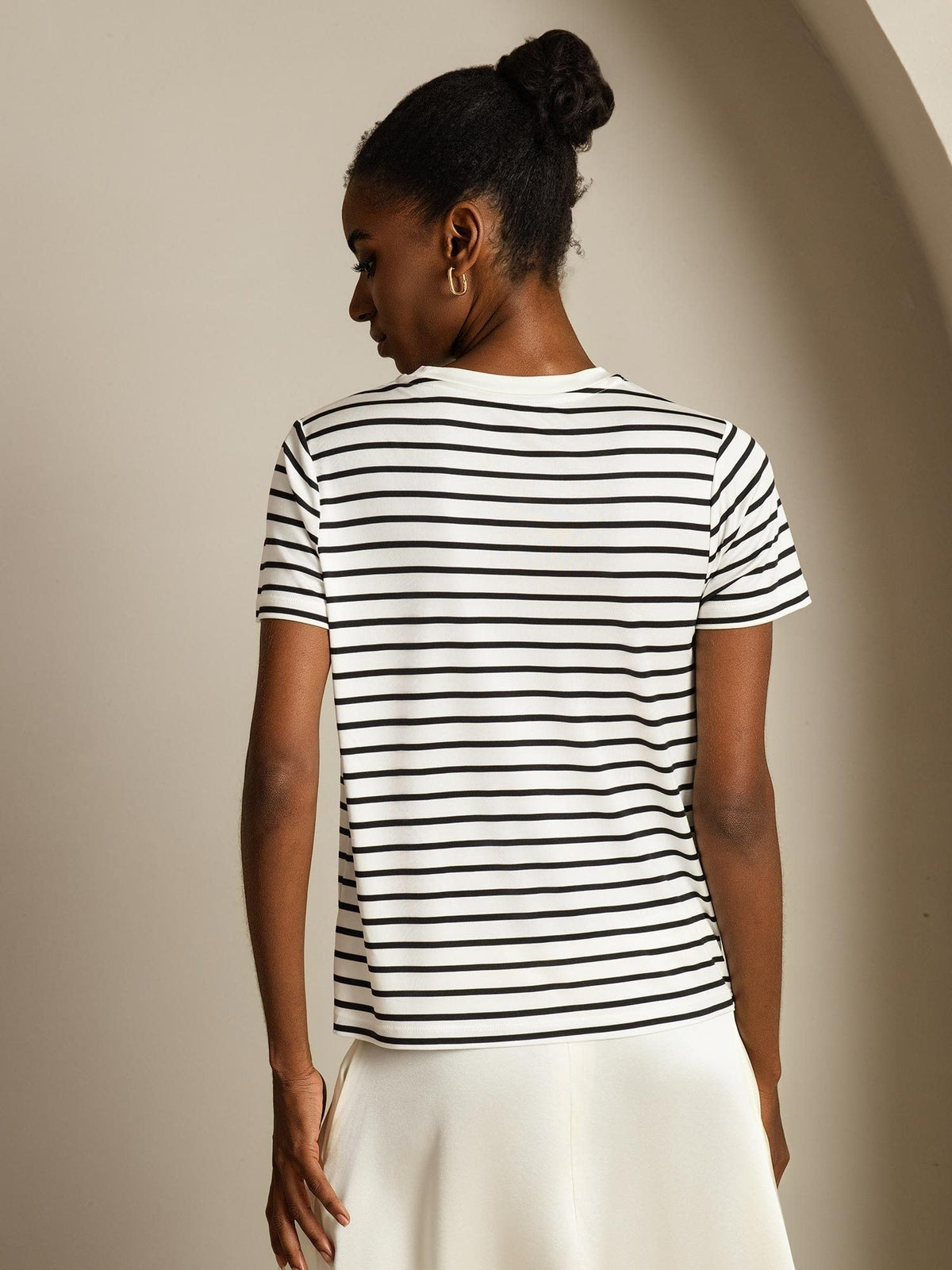 [Righe Bianche] SilkSilky-IT Short Sleeve Crew Neck Magliette donna 002