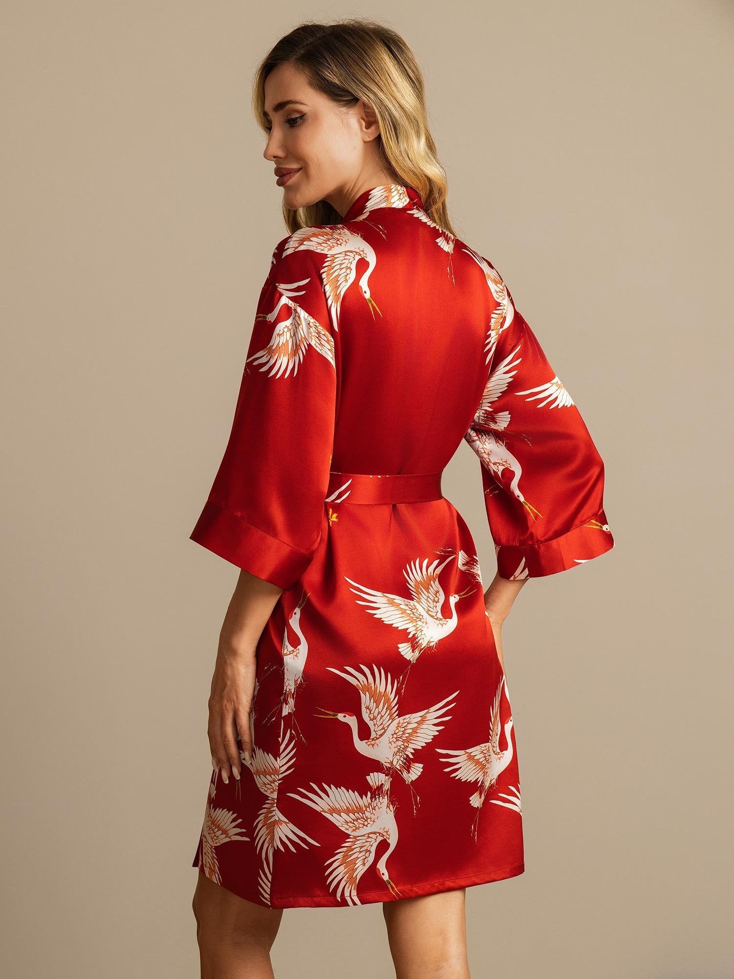 [Rosso Scuro] SilkSilky-IT 19Momme A tre quarti Vestaglia da donna 002