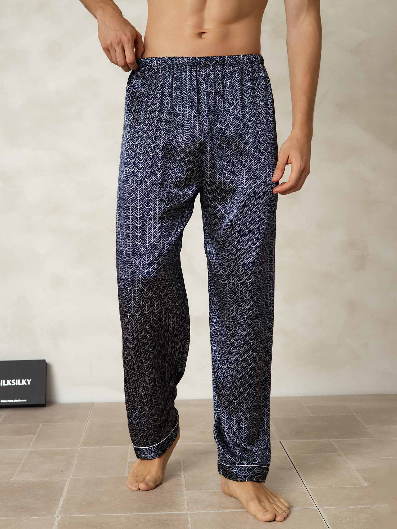 [Ginkgo Blu Navy] SilkSilky-IT Seta pura Mens Sleep Bottoms 001