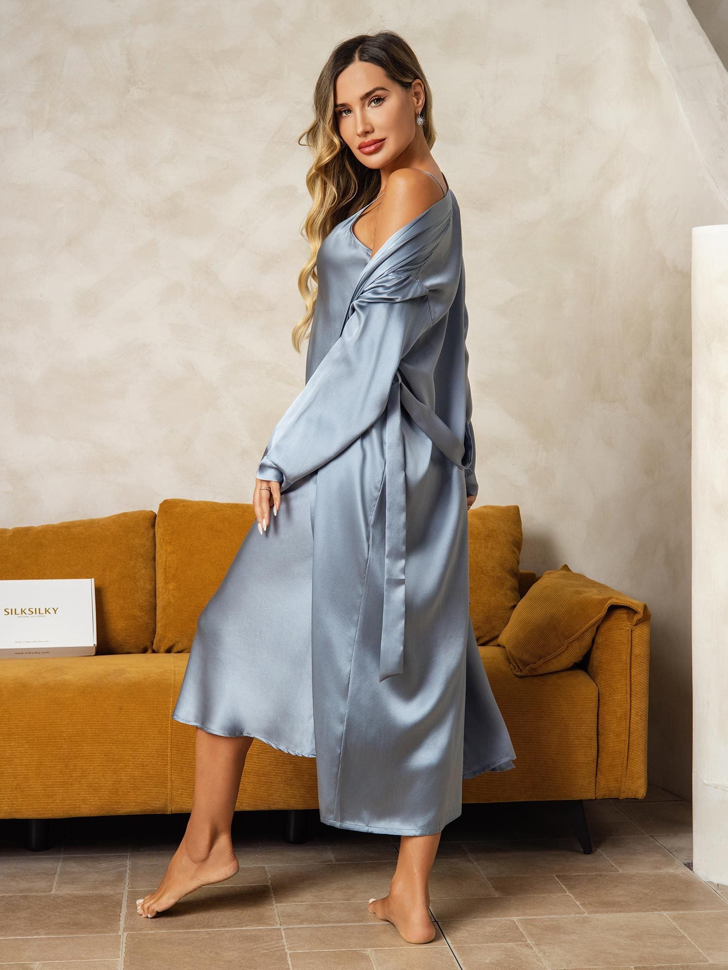 [BluGrigiastro] SilkSilky-IT Seta pura Nightgown&Robe Set 002