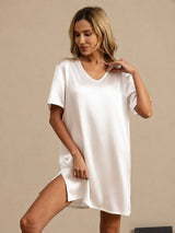 [Bianco] SilkSilky-IT Half Sleeve V Neck Camicia da notte 003